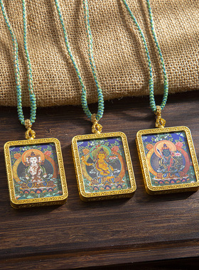 藏式唐卡八大守护生肖高端热贡黑金唐卡扎基拉姆本命佛嘎乌盒吊坠