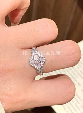 甜美梦幻仿粉贝母花瓣开口戒指女