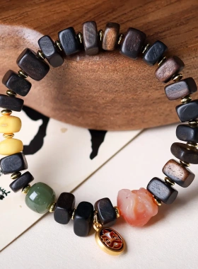 越南沉香木随型佛珠手链民族风