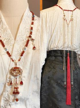 相思 清风与酒原创国风新中式结婚古风汉服流红色璎珞流苏背云