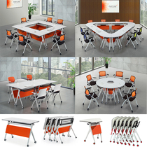 Multifunctional folding meeting table training table combined splicing table mobile desk with wheel training table and chairs folding table