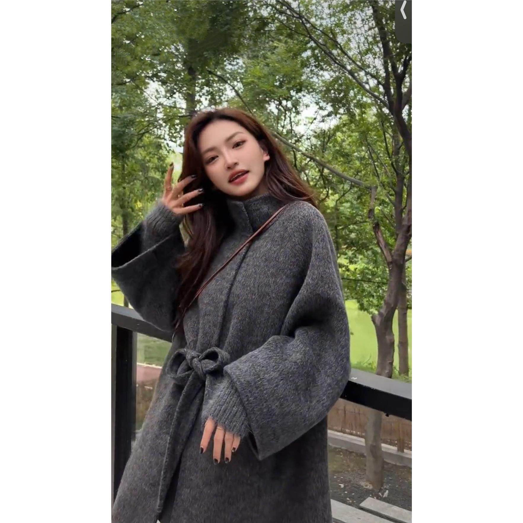 2025秋季斗篷新款立领双面羊毛大衣系带假两件针织袖羊毛呢外套女,淘宝优惠券,粉丝福利购,淘宝优惠卷