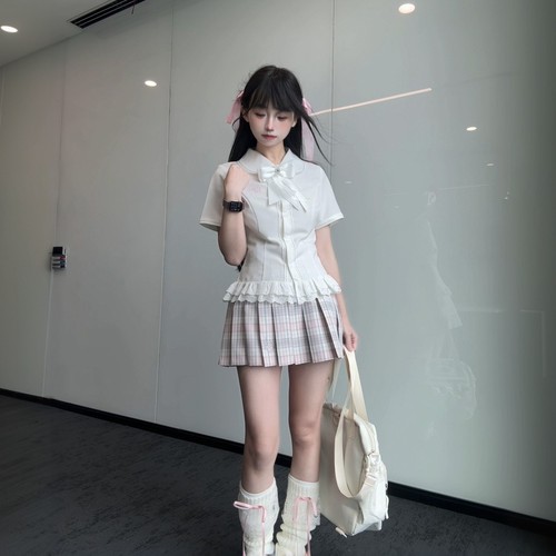 御灵岛【樱花】原创正版jk制服粉色格裙套装学生百褶裙百搭校供感 - 图3