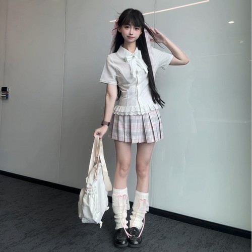 御灵岛【樱花】原创正版jk制服粉色格裙套装学生百褶裙百搭校供感 - 图0