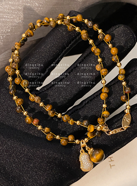 美拉德虎眼石串珠项链女士轻奢高级感复古气质毛衣链脖子配饰颈链