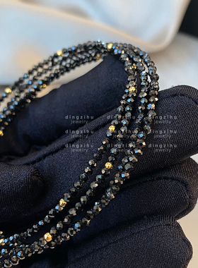 黑色串珠项链女法式复古小众设计高级感新款爆款天然石颈链锁骨链