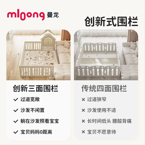 曼龙星桥游戏围栏一面防护栏固定器客厅爬爬垫婴儿童地上爬行垫 - 图0