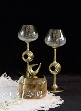 印度进口风冰裂玻璃花瓶烛台套装样板房轻奢法式金色软装组合摆件