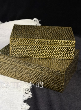 印度进口轻奢手工金属贴皮装饰盒样板间家居卧室首饰盒玄关收纳盒
