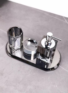 现代轻奢水晶卫浴四件套皂盒沐浴露洗手液分装瓶罐子浴室装饰摆件