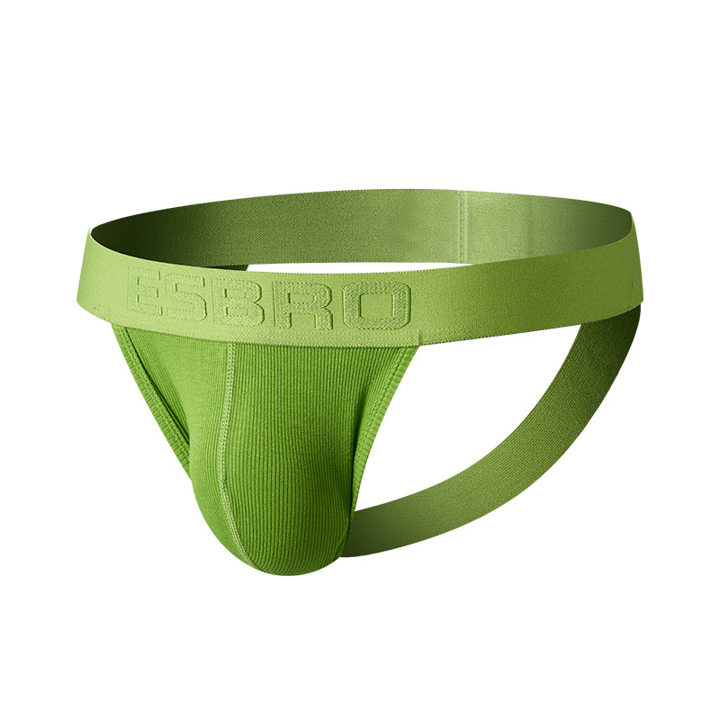 ESBRO男士纯色舒适透气个性罗纹U凸性感后空露臀丁字内裤双丁裤 - 图3