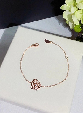 柏爵花镂空玫瑰花手链 女纯银925玫瑰金镶钻手环手饰设计高级轻奢