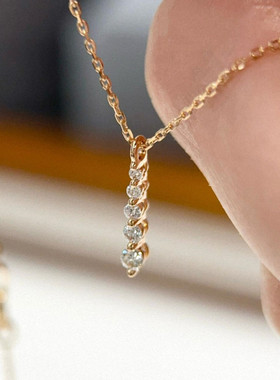 日本一字排钻项链女纯银镀黄金色几何挂坠锁骨链设计时尚气质百搭