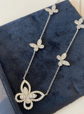 幻影五重奏蝴蝶项链 女纯银白金满钻五蝴蝶锁骨链高级轻奢名媛INS