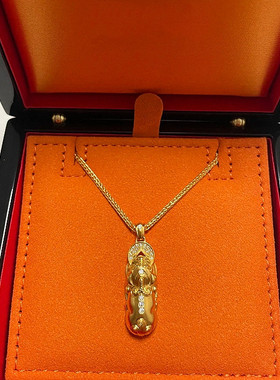 韦雪同款古法金貔貅项链 女纯银镀18K黄金色镶钻金刚杵锁骨链高级