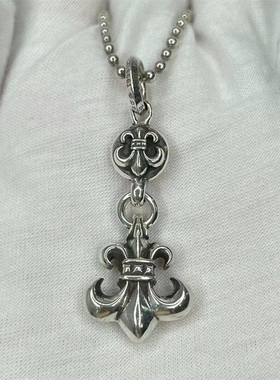 单球鸢尾花项链女纯银做旧白金色锁骨链长链嘻哈个性复古男女同款