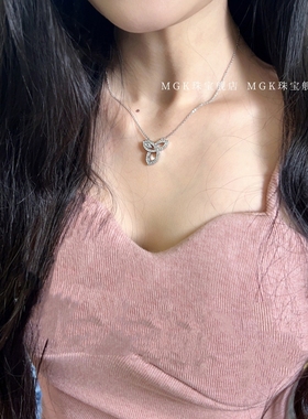 s925纯银lily橄榄叶项链纯银s925钻石三叶草锁骨链女轻奢高级感