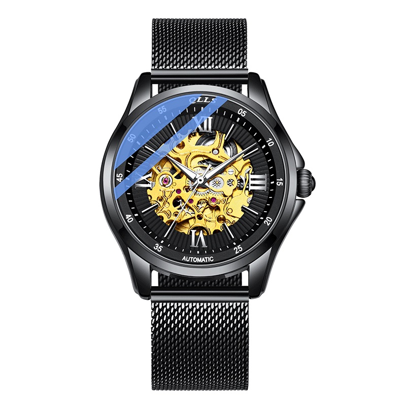 正品全自动机械表男士夜光手表皮带双面镂空学生腕表韩版时尚手表 - 图3