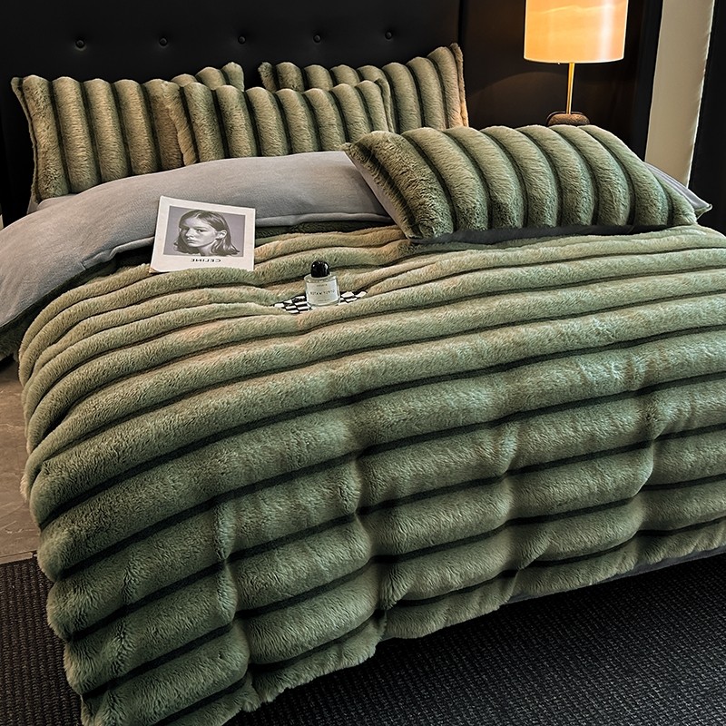 冬季高端兔毛绒四件套加厚牛奶绒珊瑚绒双面绒条纹被套床单床笠款,淘宝优惠券,粉丝福利购,淘宝优惠卷