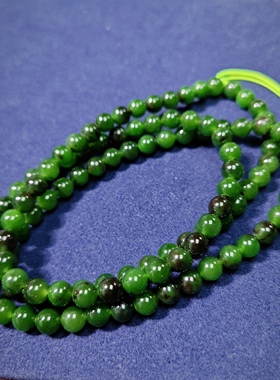 俄罗斯碧玉手链项链108红皮老坑料菠菜绿女款多圈圆珠