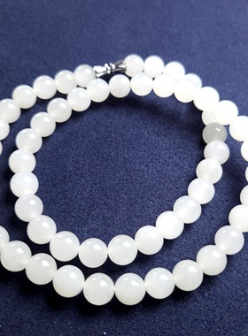 玉石新疆和田玉羊脂白玉圆珠项链女款珠链挂件绳毛衣链送妈妈