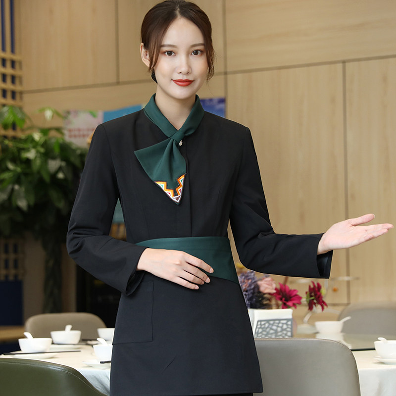 绣莱服务员工作服长袖秋冬装餐饮火锅店中式饭店茶楼快餐店酒店制