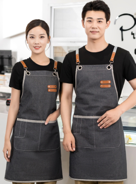 高端围裙时尚简约奶茶店咖啡店花店餐饮工作围裙定制logo印字