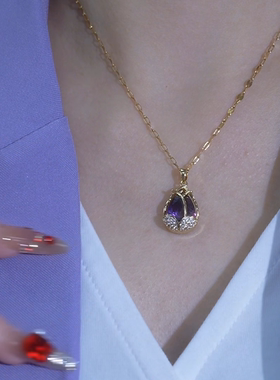 2026新款紫色郁金香项链女网红百搭锁骨链钛钢吊坠感潮