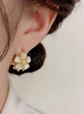双生花荷塘月色花朵双面佩戴耳环