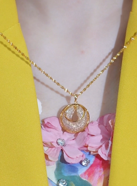 2026金色网状平安扣项链女高级感轻奢百搭复古新款爆款锁骨链颈链