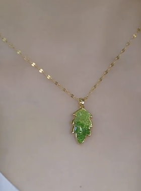 复古绿水晶树叶耳环女甜美