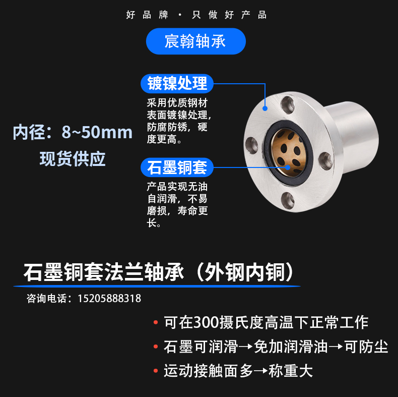 石墨铜套防尘法兰直线光轴滑动轴承导轨光杆 LMF/LMK/LMH16 20 25 - 图0