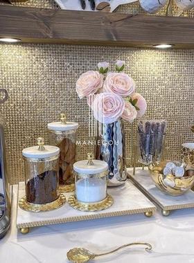 大理石家居餐桌厅镶金边摆件化妆品首饰装饰品工艺品置物收纳托盘