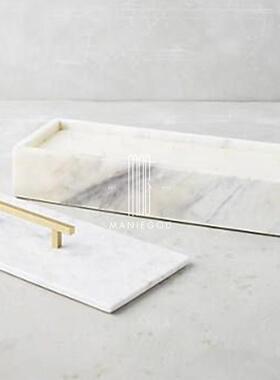 轻奢天然大理石白色金把手置物收纳盒家居餐桌厅摆件装饰品工艺品