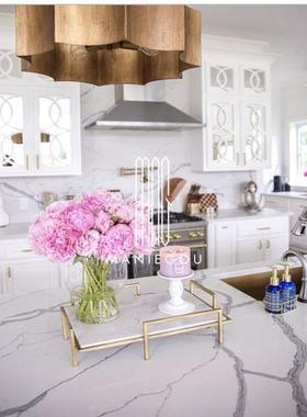 欧式天然大理石餐桌厅金色金属摆件装饰品工艺品置物合金收纳托盘