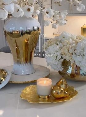欧式轻奢天然大理石白金色花瓶器艺术家居餐桌厅摆件装饰品工艺品