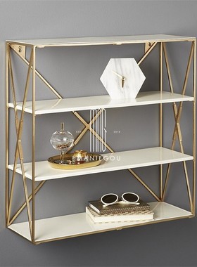 北欧创意轻奢天然大理石墙上置物架收纳客厅电视墙装饰墙壁书架子