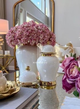 轻奢欧式金边陶瓷花瓶插花器家居客厅餐桌电镀玄关摆件装饰工艺品