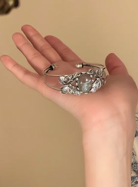 山沐手作「月光汐蝶」复古双层蝴蝶水晶手镯新中式手镯开口可调节