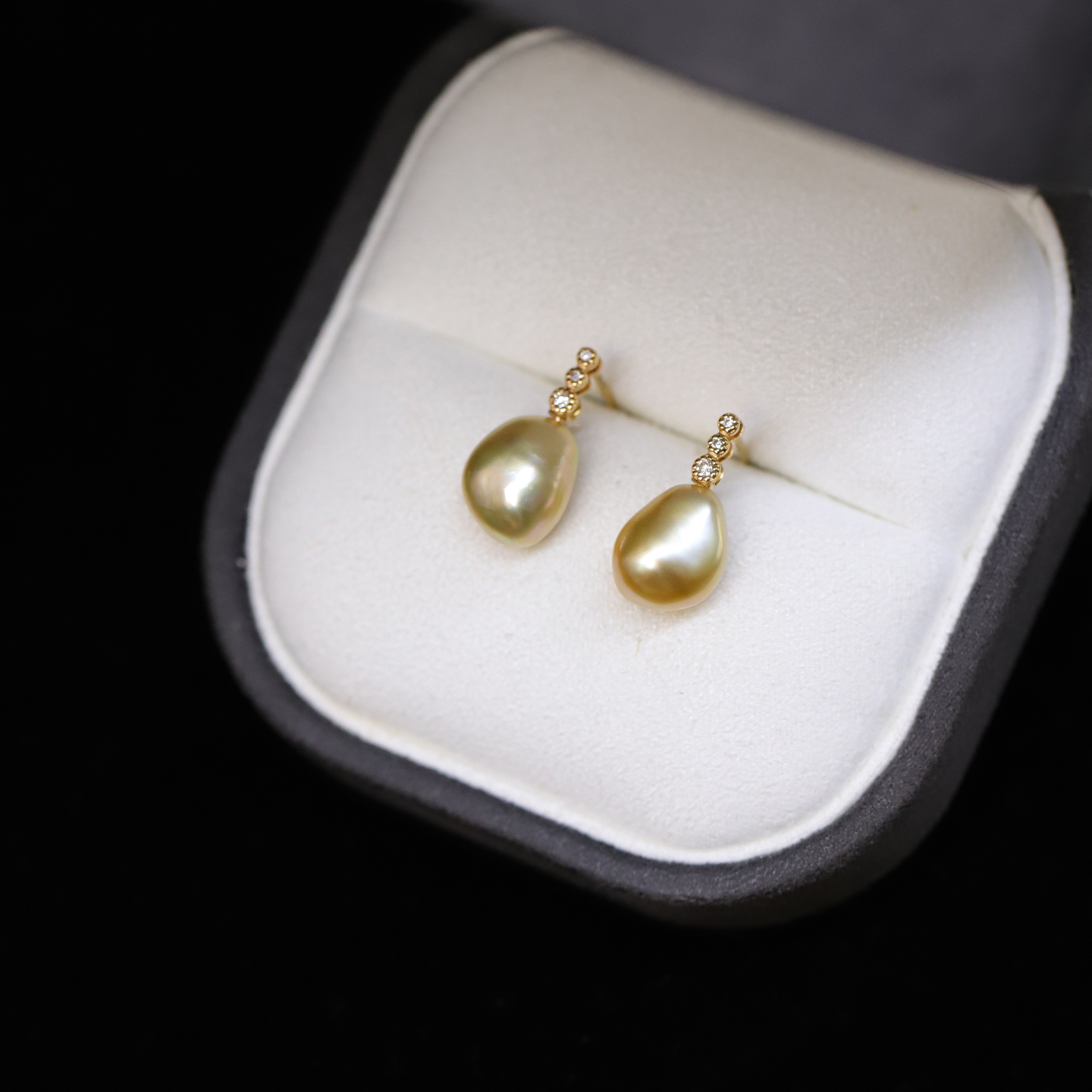三钻款金珠keshi天然无核野生南洋金珠18K金钻石简约海水珍珠耳钉,淘宝优惠券,粉丝福利购,淘宝优惠卷