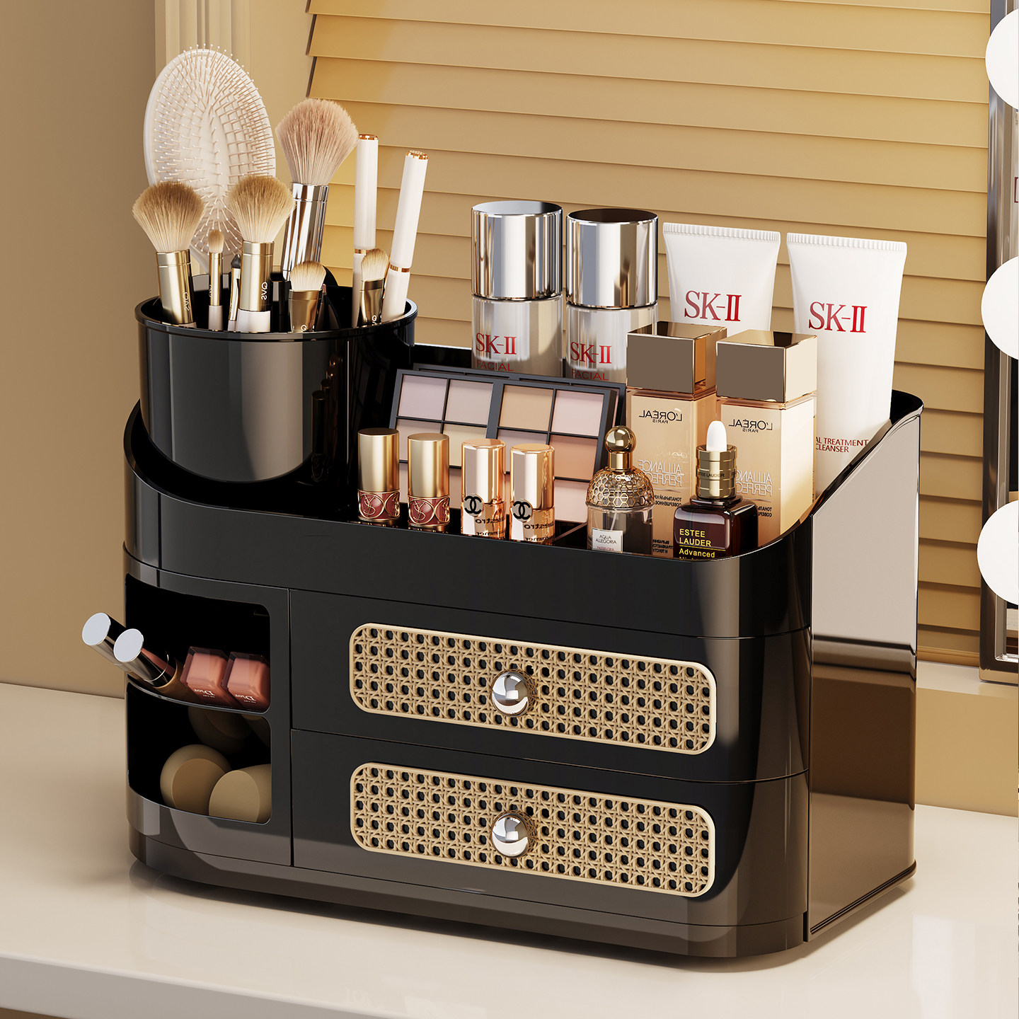 化妆品收纳盒桌面高级感新款桌上护肤品整理箱柜防尘梳妆台置物架,淘宝优惠券,粉丝福利购,淘宝优惠卷