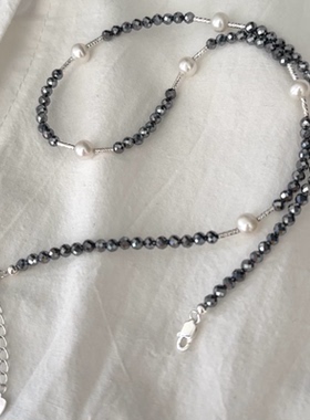 Luma Deer天然淡水珠太赫兹石个性甜酷气质项链 s925 银