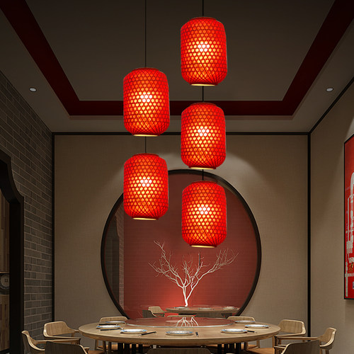 中式竹编灯笼吊灯印字定制店名logo火锅店餐厅中国风复古编织灯罩 - 图1