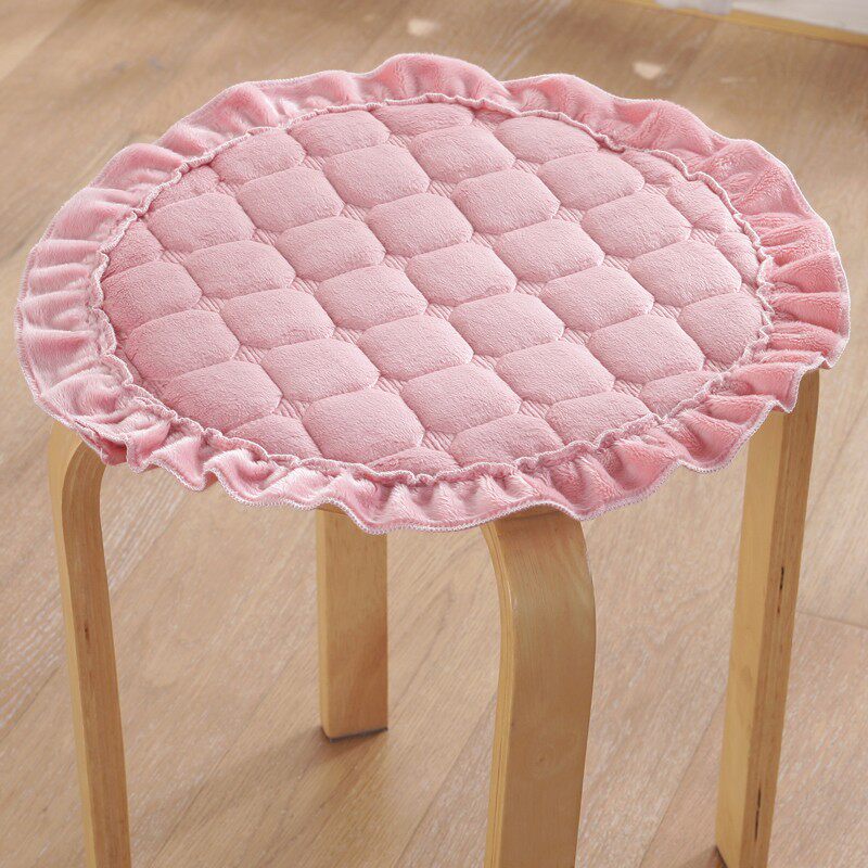 毛绒圆形酒红椅子垫防滑垫四季通用客厅圆垫系带圆凳坐垫餐椅垫套
