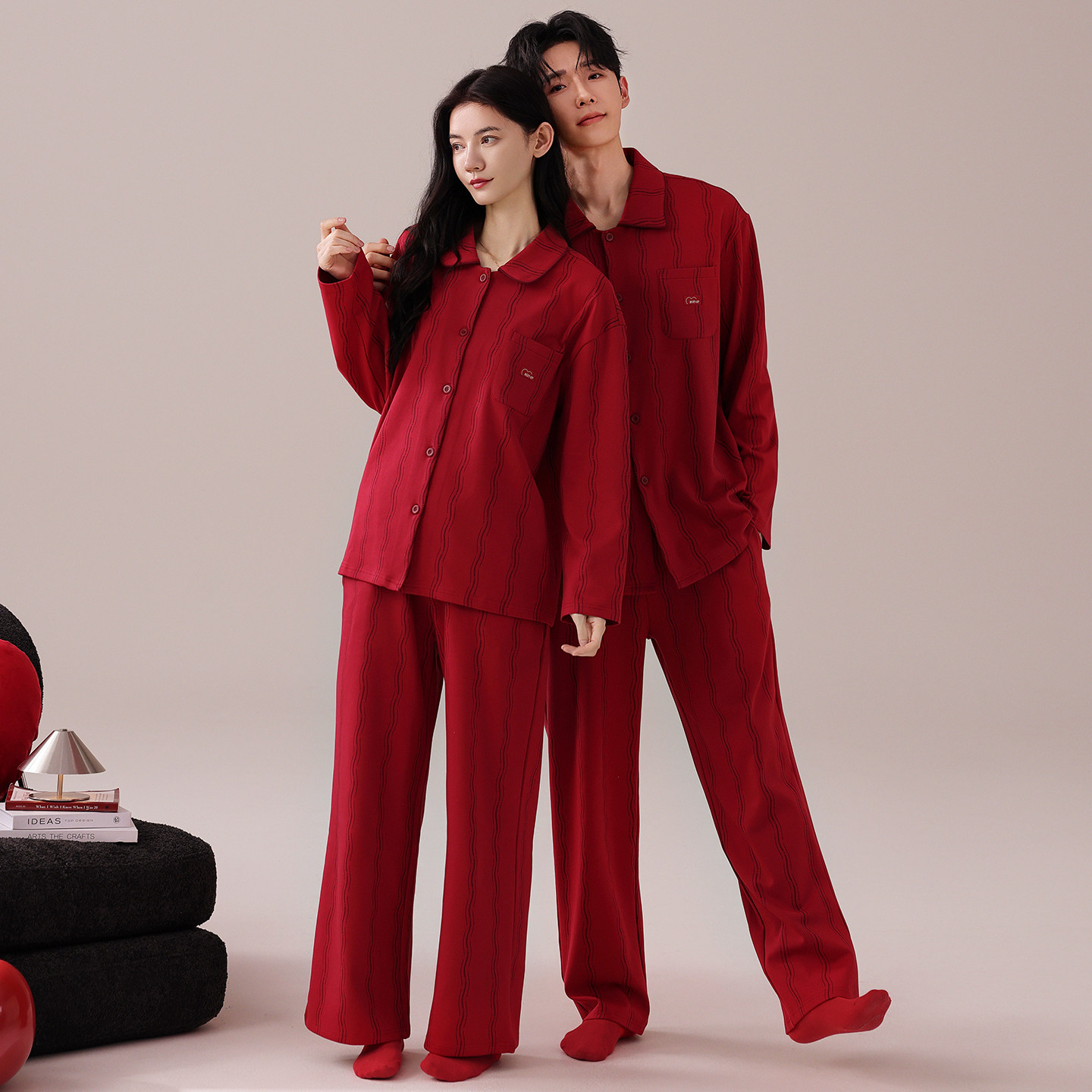 芬腾情侣睡衣春秋纯棉长袖套装男红色本命年结婚新婚大码家居服女,淘宝优惠券,粉丝福利购,淘宝优惠卷