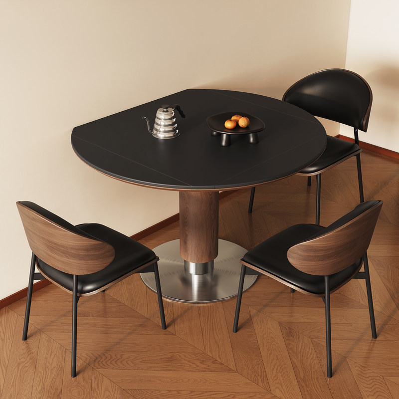 中古风正方形家用小户型可折叠岩板餐桌圆形可伸缩方圆两用小圆桌,淘宝优惠券,粉丝福利购,淘宝优惠卷