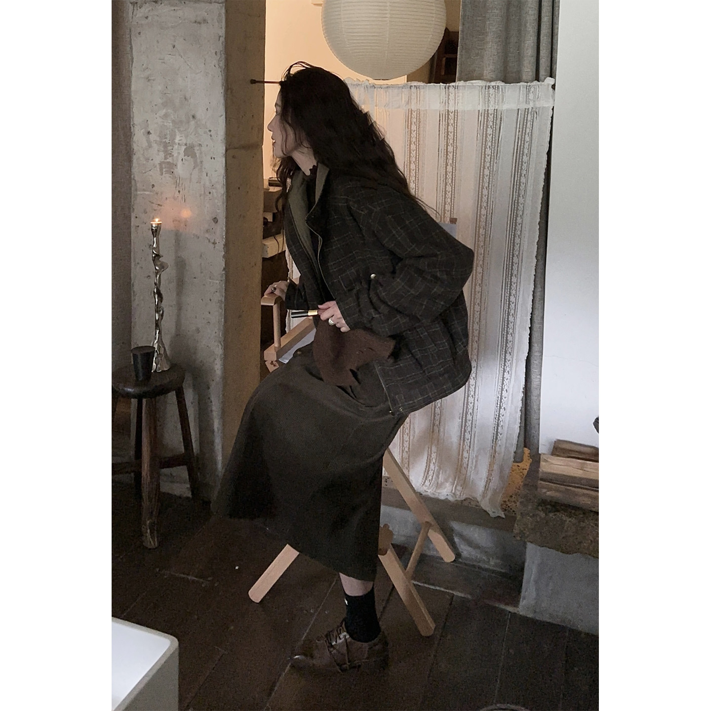 JMWOMEN 绿色复古立领格子毛呢外套女冬季宽松保暖一衣双面穿外套,淘宝优惠券,粉丝福利购,淘宝优惠卷