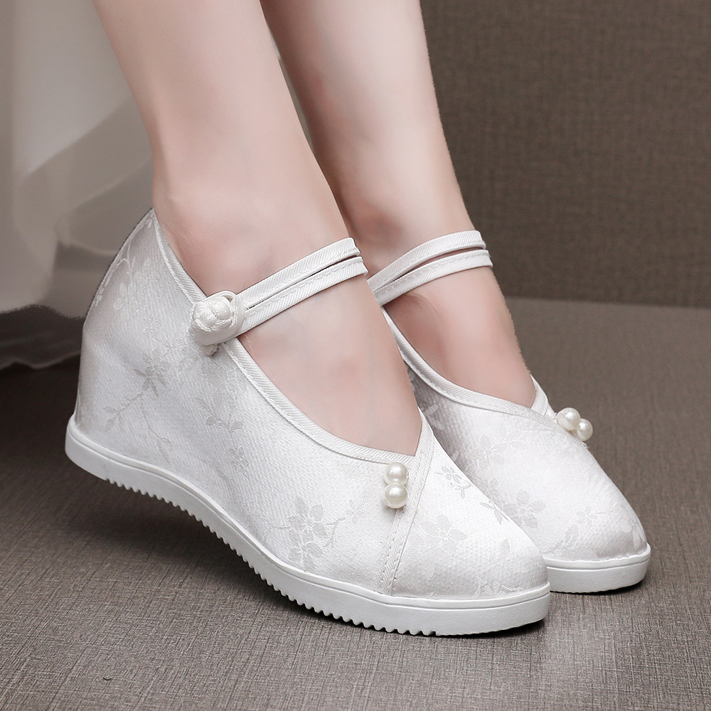 高跟新中式提花坡跟汉服旗袍搭配鞋日常百搭古风改良休闲舞蹈女鞋 - 图0