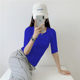 Klein ສີຟ້າ modal ຫ້າຈຸດ mid-sleeve ເສື້ອທີເຊີດແມ່ຍິງຂະຫນາດໃຫຍ່ elastic ບາງສ່ວນກິລາອອກກໍາລັງກາຍໂຍຜະລິດເຄື່ອງນຸ່ງຫົ່ມເທິງດູໃບໄມ້ລົ່ນ