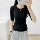 Klein ສີຟ້າ modal ຫ້າຈຸດ mid-sleeve ເສື້ອທີເຊີດແມ່ຍິງຂະຫນາດໃຫຍ່ elastic ບາງສ່ວນກິລາອອກກໍາລັງກາຍໂຍຜະລິດເຄື່ອງນຸ່ງຫົ່ມເທິງດູໃບໄມ້ລົ່ນ
